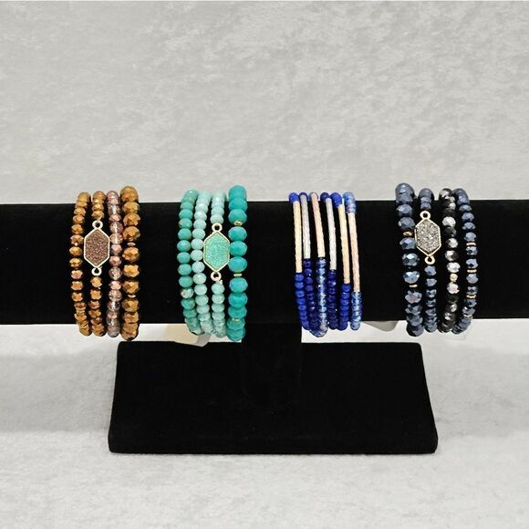 🔥 Set of 4 colors-Multi strand beautiful glass bead bracelets. NEW - Picture 1 of 11